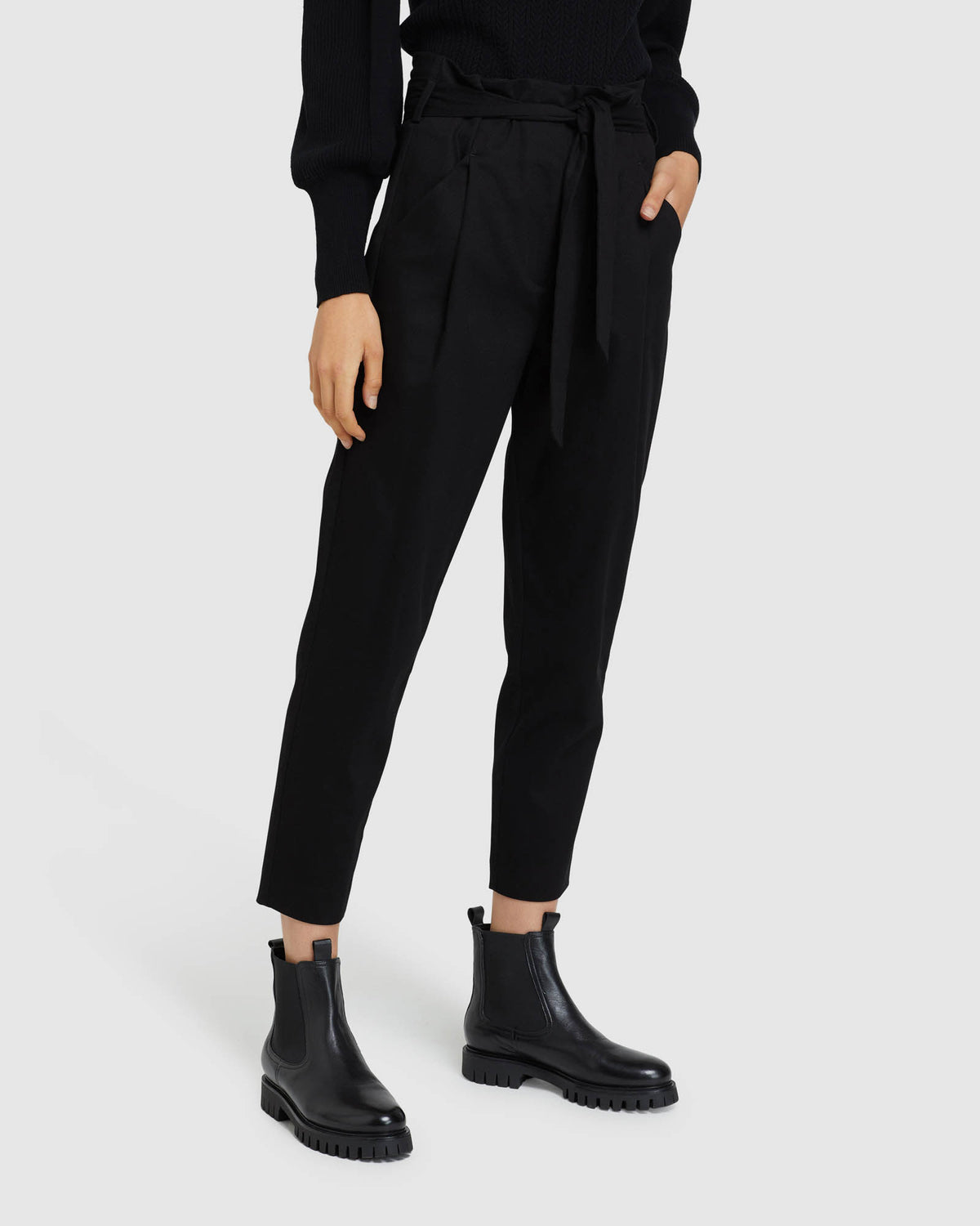 SLOANE STRETCH CTTN PAPERBAG PANTS BLACK