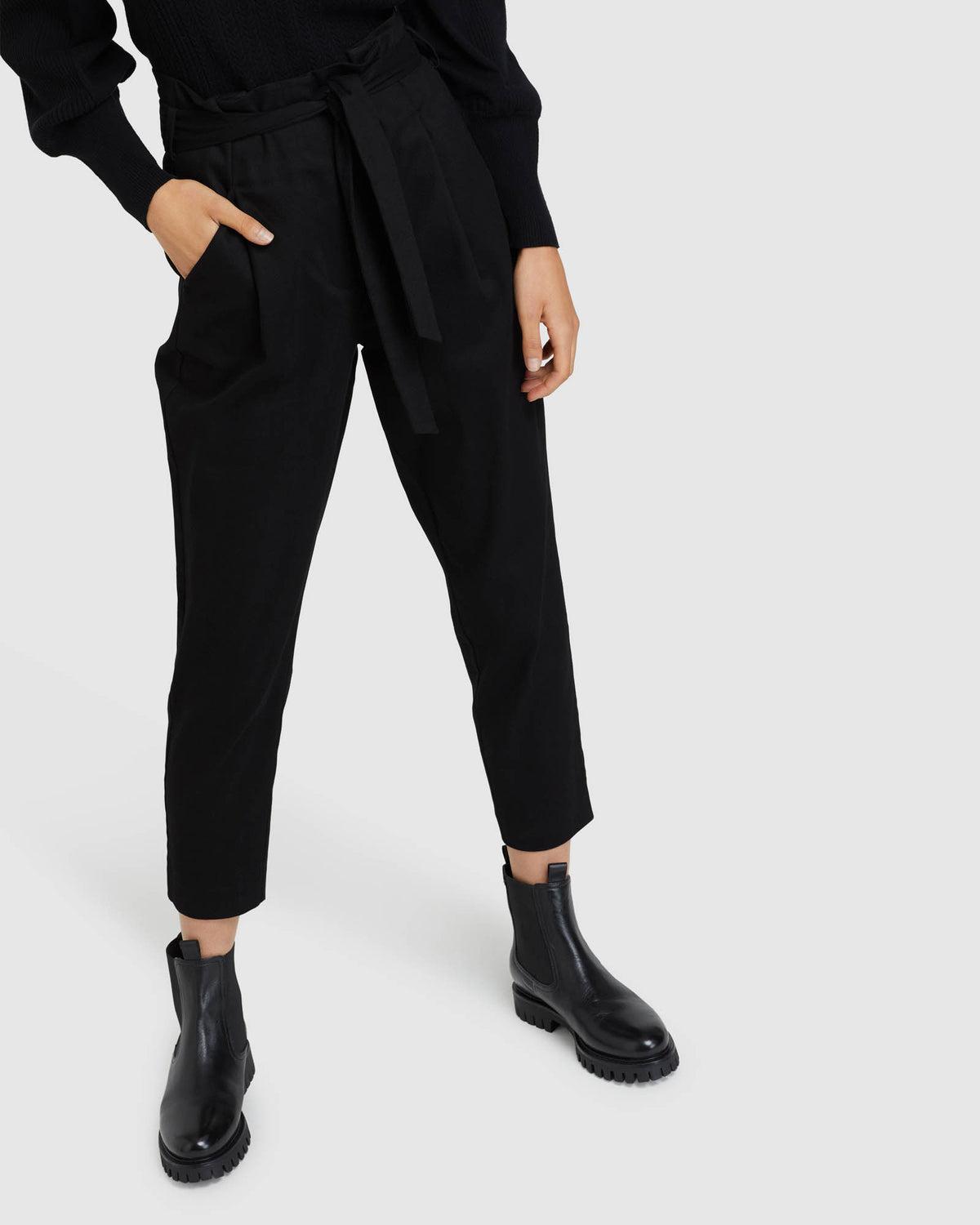 SLOANE STRETCH CTTN PAPERBAG PANTS BLACK