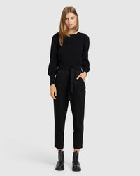 SLOANE STRETCH CTTN PAPERBAG PANTS BLACK