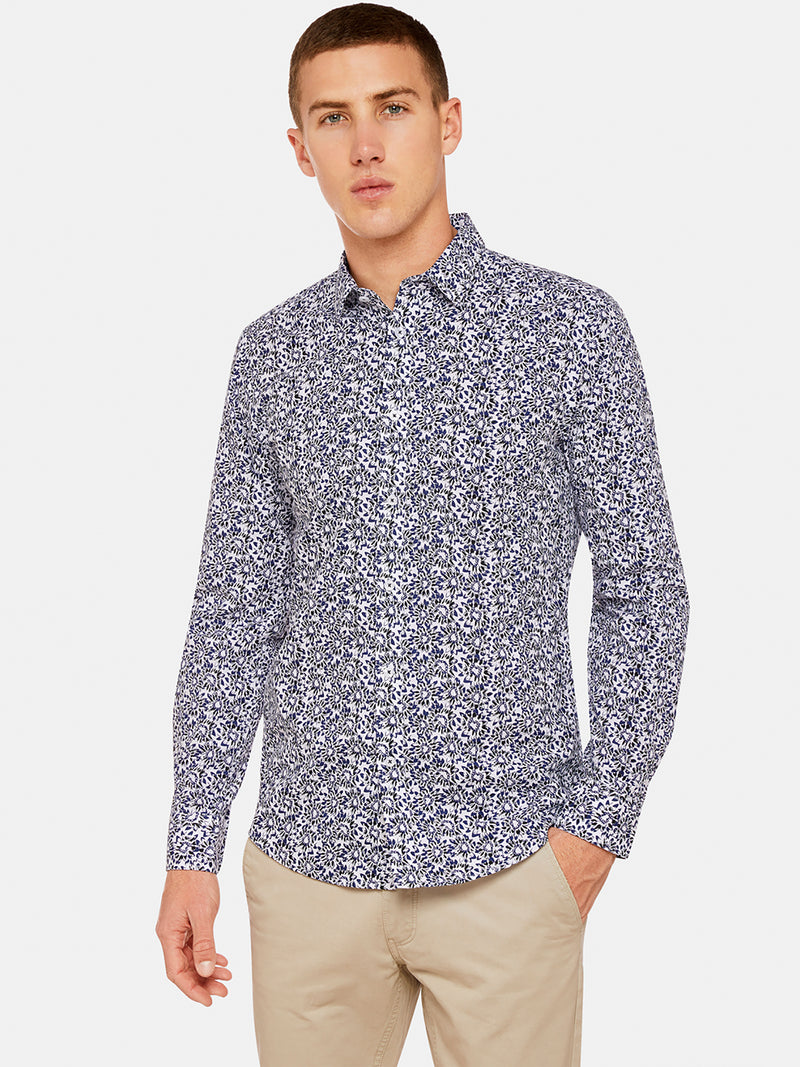 KENTON FLORAL PRINTED SHIRT NAVY/CHARCOAL