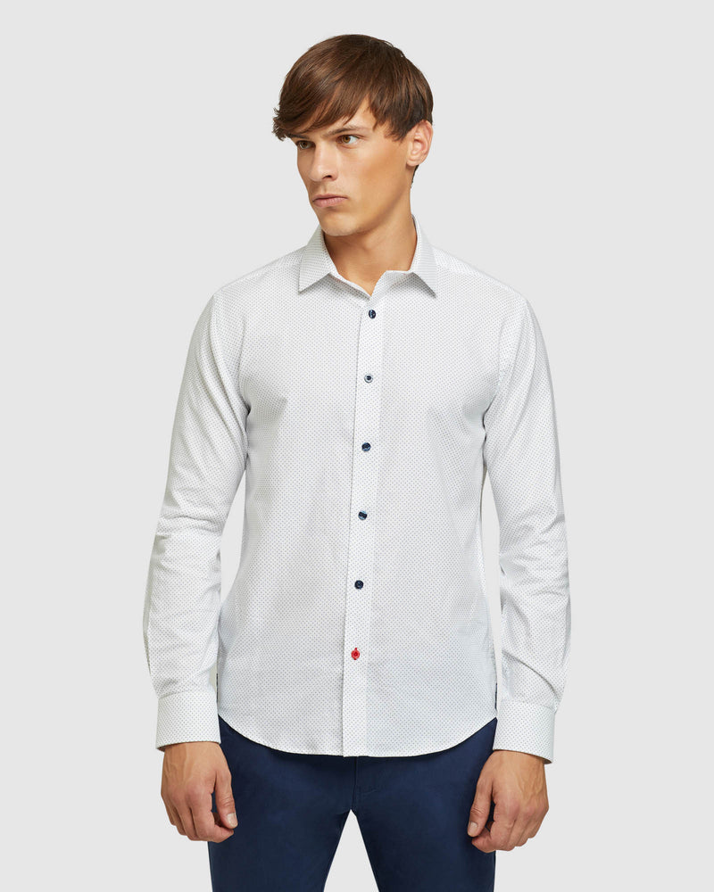 KENTON DOT PRINTED SHIRT WHITE/BLUE