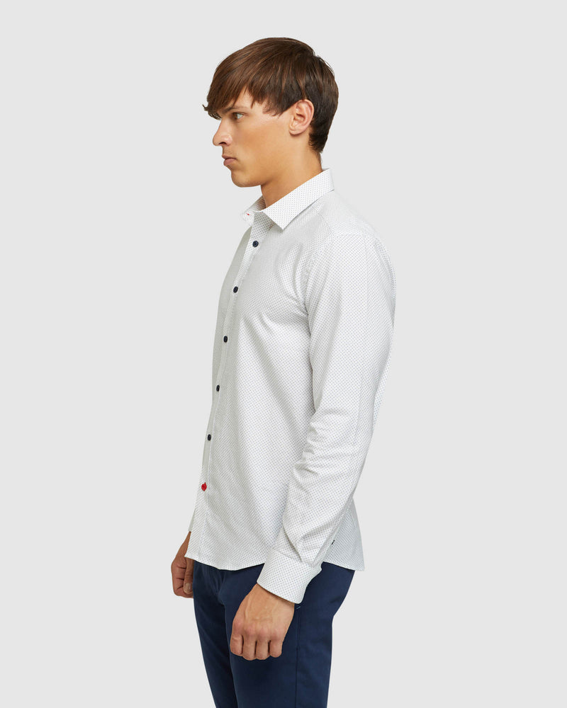 KENTON DOT PRINTED SHIRT WHITE/BLUE