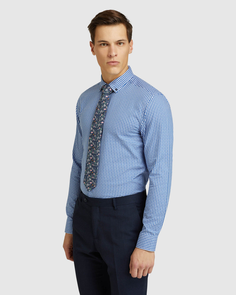 STRATTON SLIM FIT CHECKED SHIRT BLUE