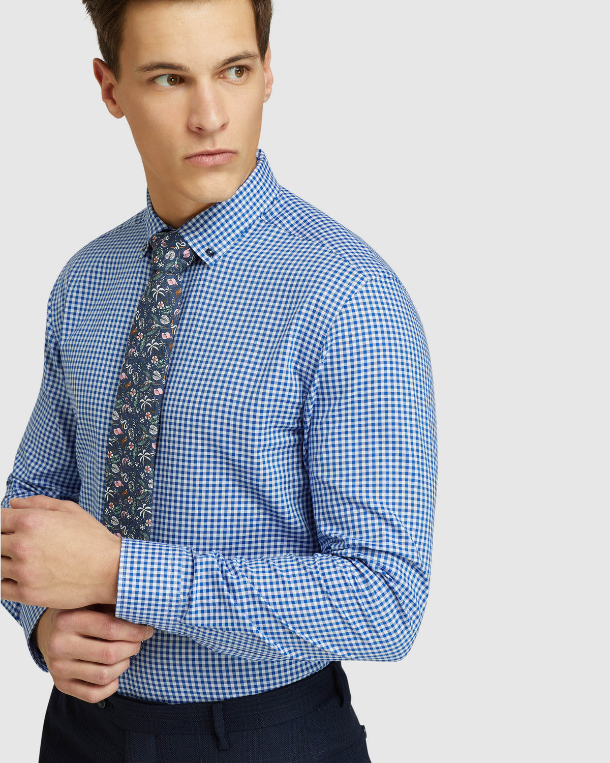 STRATTON SLIM FIT CHECKED SHIRT BLUE