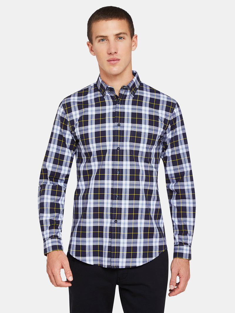 UXBRIDGE REGULAR FIT CHECK SHIRT NAVY/YELLOW