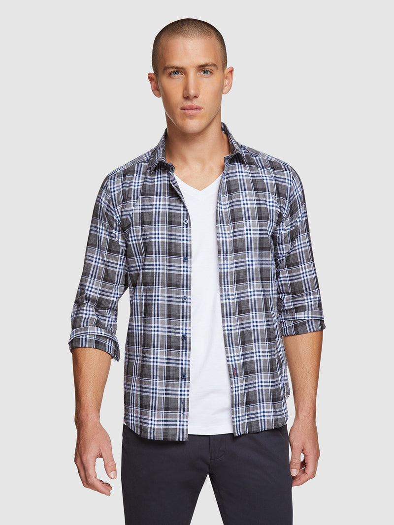 KENTON CHECKED SHIRT CHARCOAL/BLUE