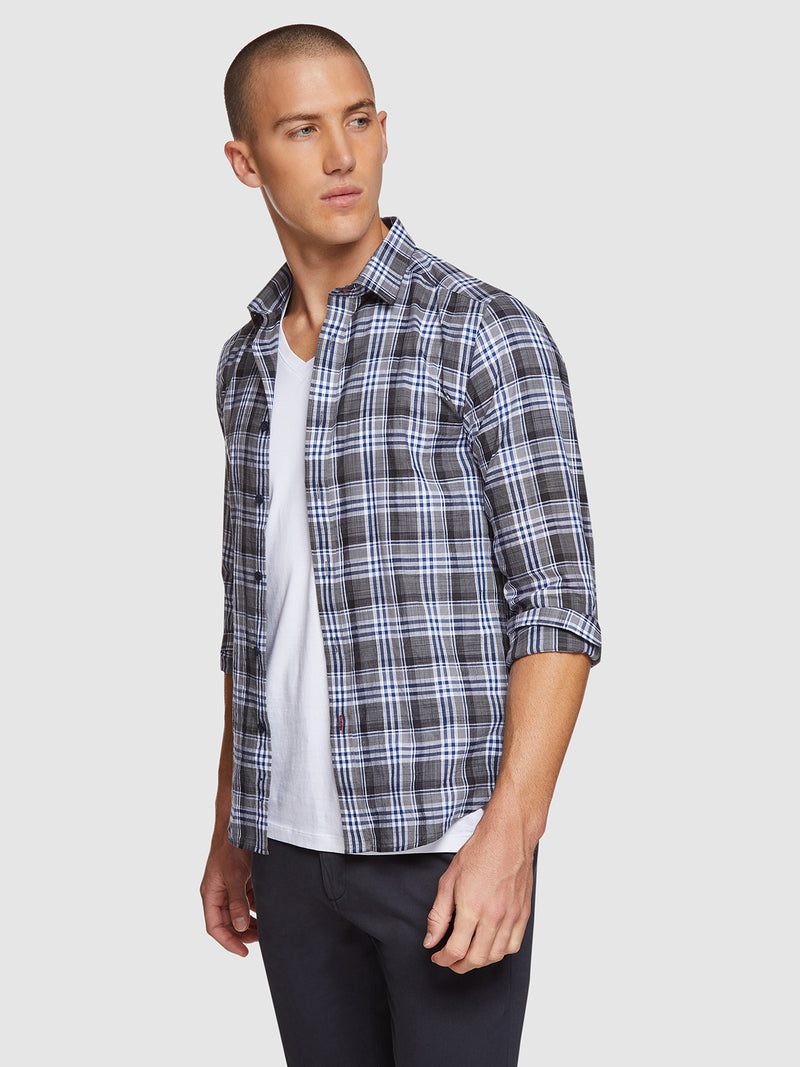 KENTON CHECKED SHIRT CHARCOAL/BLUE