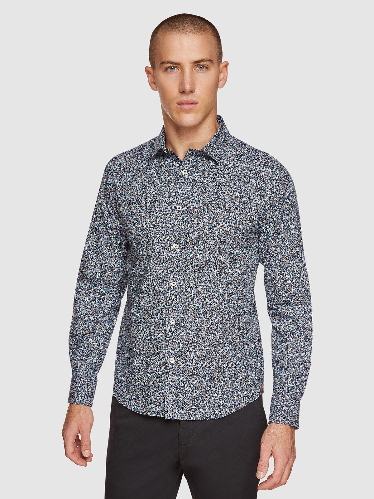 KENTON FLORAL PRINTED LUXURY SHIRT BLUE/TAN MULTI