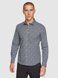 KENTON FLORAL PRINTED LUXURY SHIRT BLUE/TAN MULTI