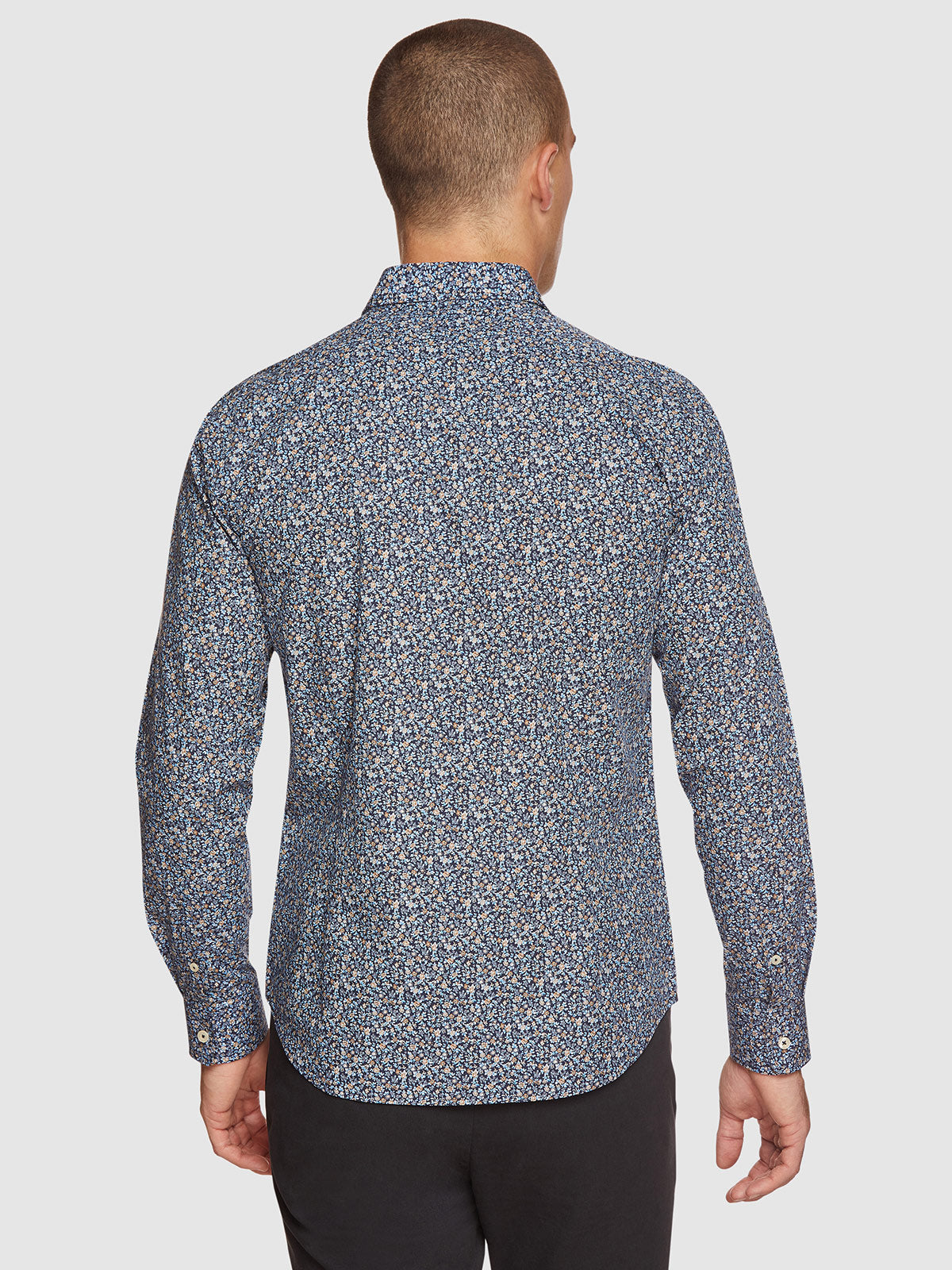 KENTON FLORAL PRINTED LUXURY SHIRT BLUE/TAN MULTI