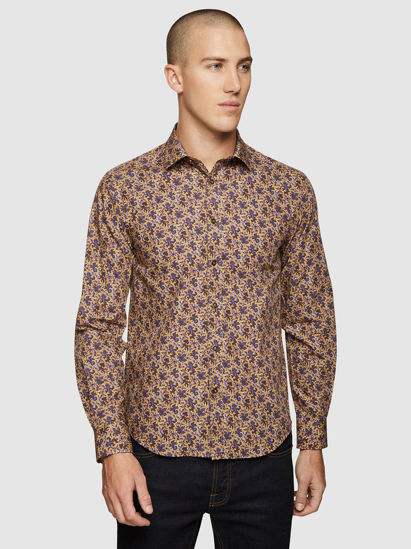 KENTON FLORAL PRINTED LUXURY SHIRT TAN MULTI