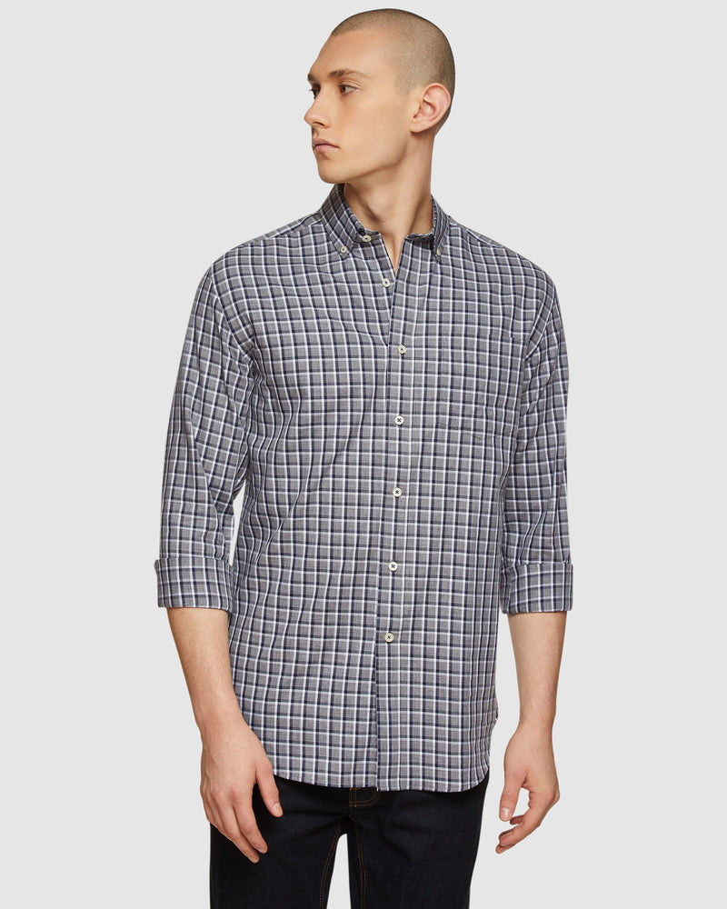 STRATTON CHECKED REGULAR FIT SHIRT GREY/NAVY