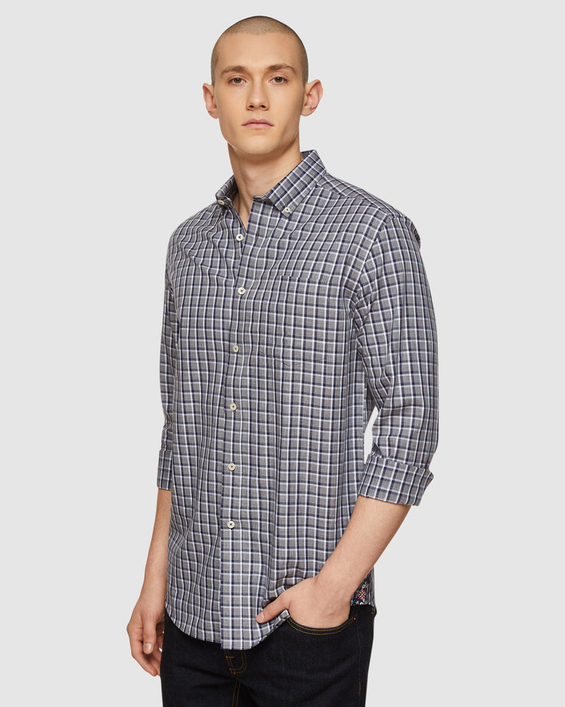 STRATTON CHECKED REGULAR FIT SHIRT GREY/NAVY